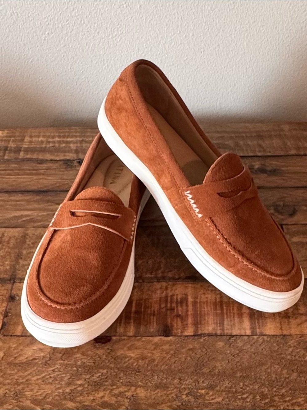 Patina Women's Boardwalk Suede Penny Loafers in Rust/Copper